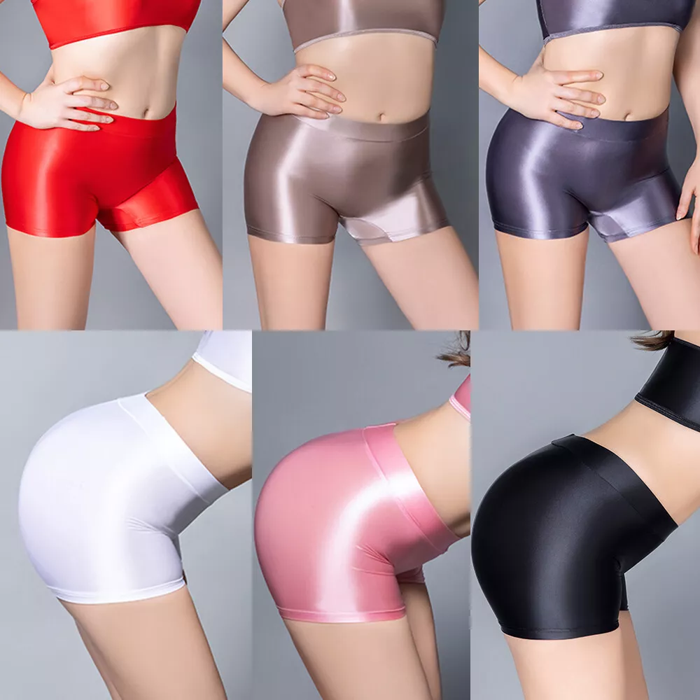 Women s Sexy Shiny Glossy Leggings Shorts Semi Opaque Satin Gym Fitness Shorts