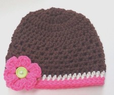 CROCHET FLOWER HAT baby infant toddler child adult brown knit photo prop USA