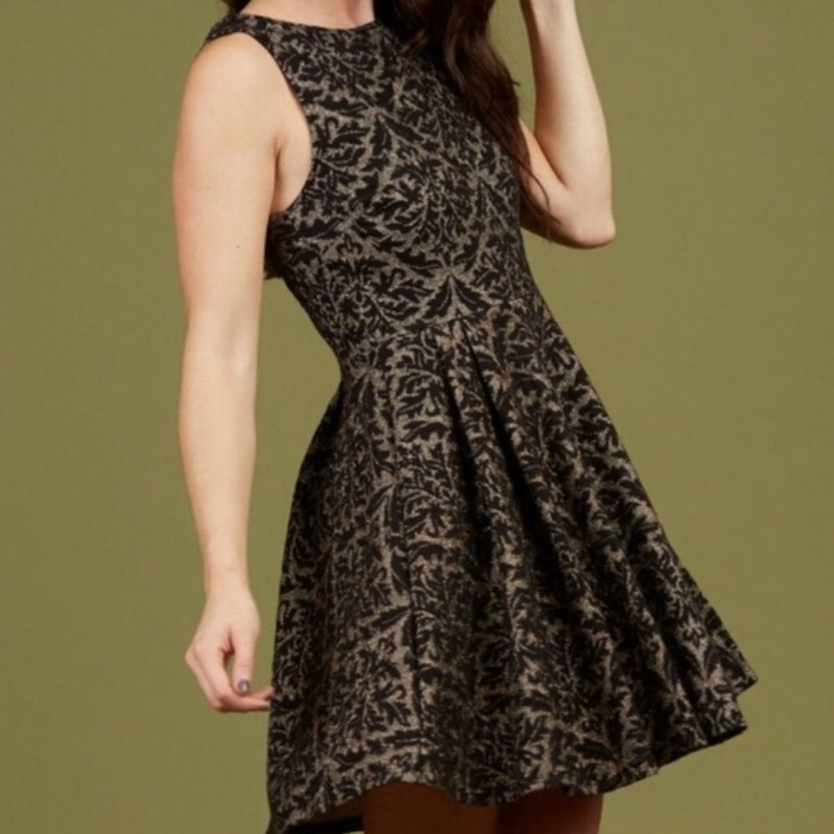 Altar'd State Black & Gold Jacquard Sleeveless Cutout Mini Dress Size Small  | eBay