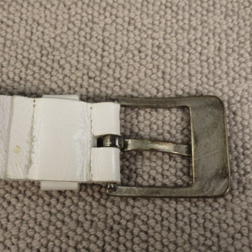 Siilver Creek Leather Belt Size 38 Large White Solid Thick Vintage - Picture 6 of 13