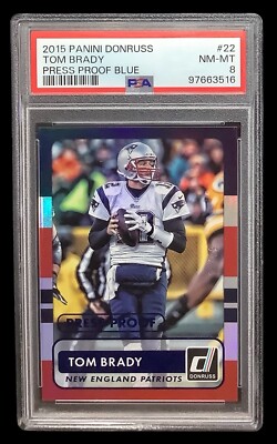 2015 donruss #22 tom brady; blue 12/99 proof holo PSA 8 (JERSEY# & COLOR MATCH)