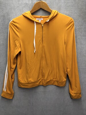 Feathers Woman s Athletic Track Jacket Size XL School Bus Yellow White Stripe