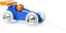Voiture de course à traîner en bois laqué bleu & orange Made in Jura-Vilac 2309Y