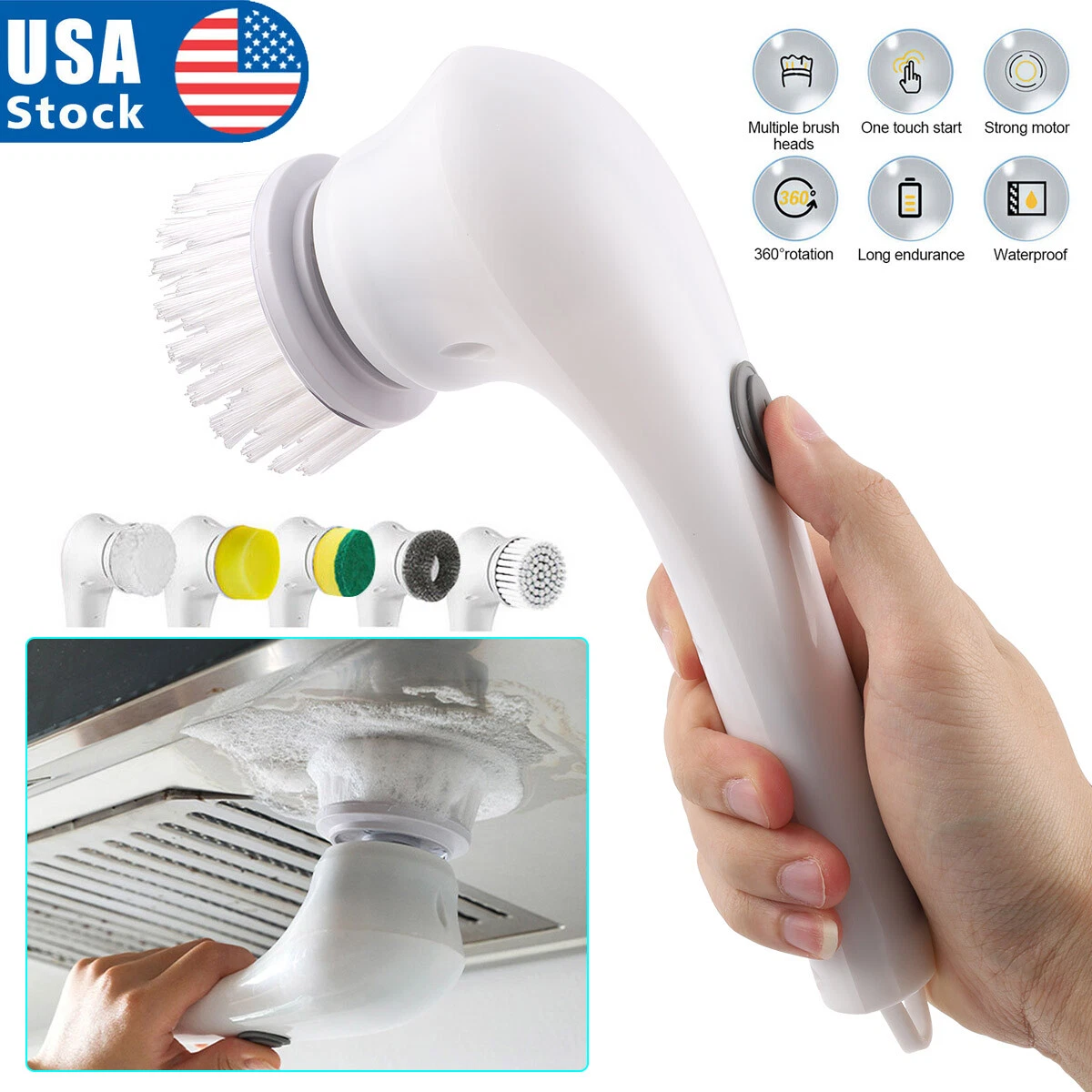 Electric Spin Scrubber Cordless Cleaning Brush Rotating Scrubber Bathroom  Clean