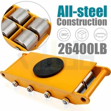 12T Heavy Duty Machine Dolly Skate Roller Machinery Mover 26400lbs Rotation Cap