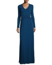 NWT St. John Ruched Matte Jersey V-Neck Gown Sapphire Dress 6 DAMAGE READ DESC