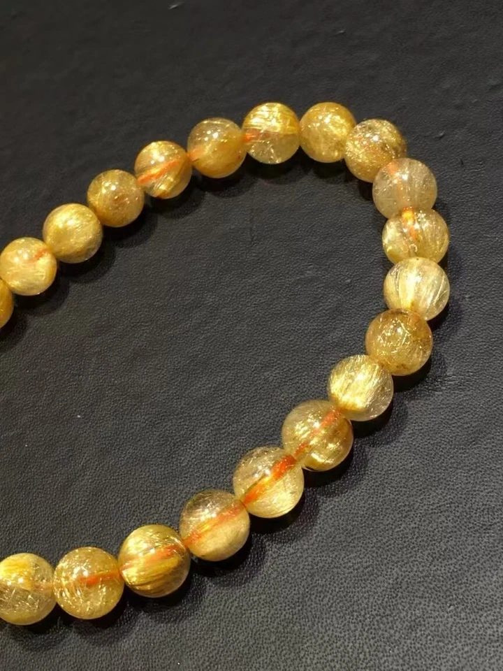Pulsera de cuentas redondas de cristal de cuarzo rutilado oro natural AAAAA Foto 2 de 4