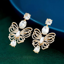 Women's Clear Crystal Rhinestone Butterfly Dangle Stud Earrings