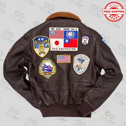 TOP GUN Tom Cruise Pete Maverick Bomber Fur Leather Jacket – Men's Flying Flight - Picture 3 of 4