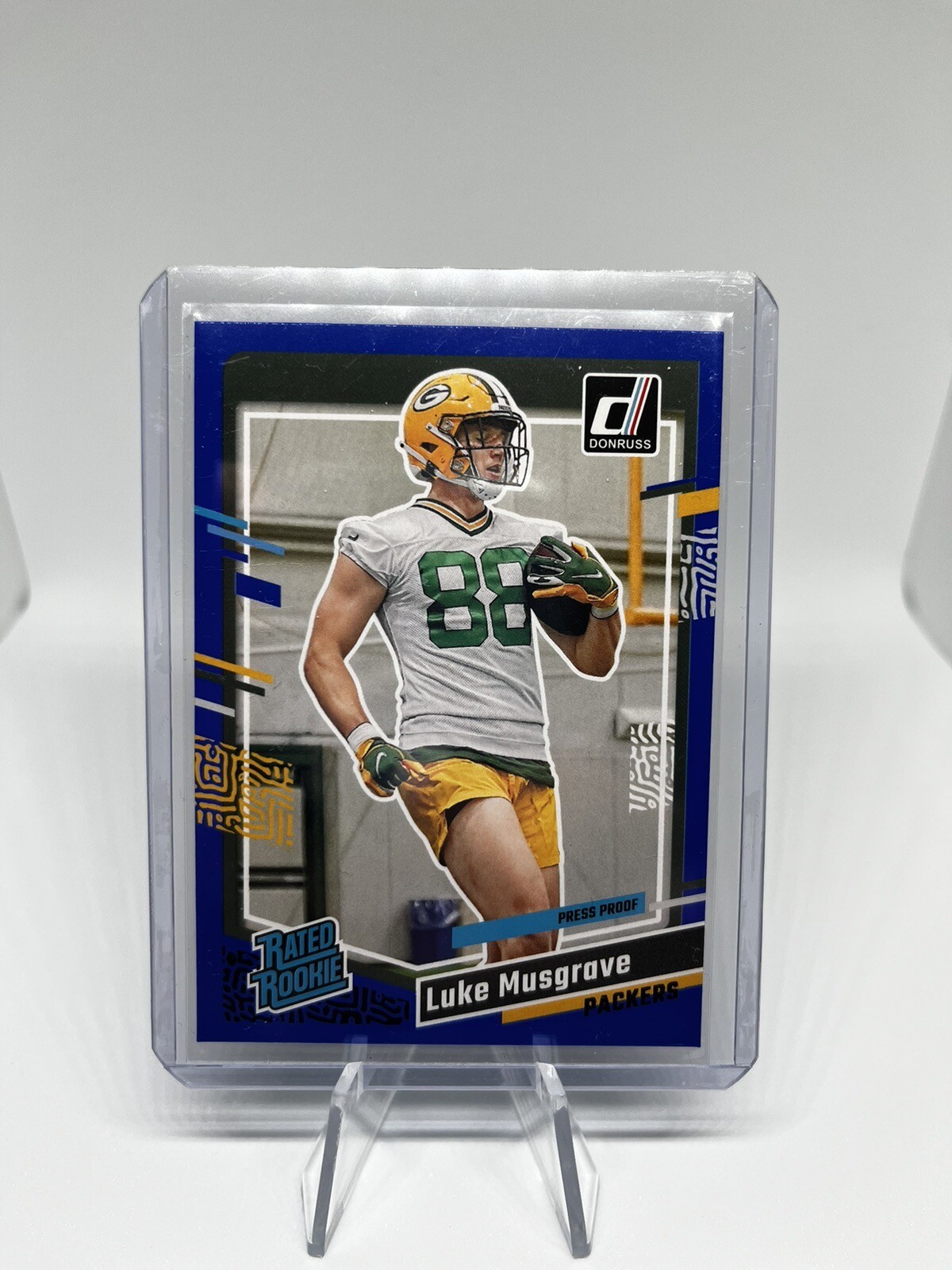 2023 PANINI DONRUSS #337 LUKE MUSGRAVE RATED ROOKIE BLUE PRESS PROOF PACKERS RC