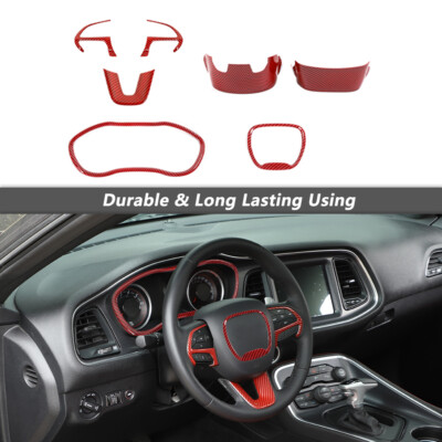 7x Driver Side Steering Wheel Trim Set for Dodge Challenger 15+ Red Carbon Fiber