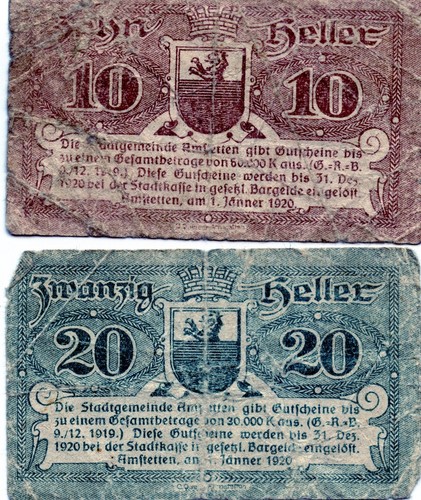 Notgult paper money 10-20 Heller Amftetten 1920 - Picture 2 of 2