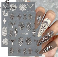 5D Embossed Retro Lace Totem Pendant Jewelry Flower Moon Nail Art Stickers NS53
