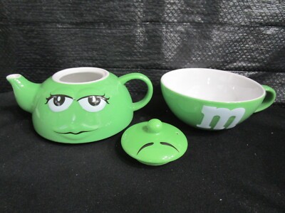M & M World - All In One Teapot With Mug & Lid - Ceramic Green | eBay