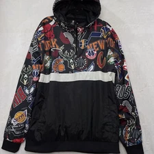 UNK NBA Team Logos Jacket Hood Men 2XL XXL All Over Basketball Teams Print EUC