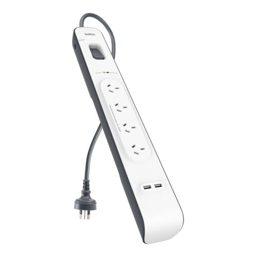 Belkin SURGE PROTECTOR POWERBOARD 2 USB, 10A & 2400W USA Brand - Outlets 4 Or 6 - Picture 1 of 4