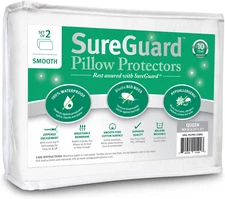 Set of 2 Queen Size Sureguard Pillow Protectors - 100% Waterproof, Bed Bug Proof