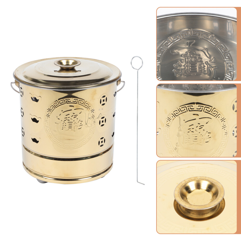 Trash Can for Burning Stainless Steel Paper Bucket Money Incinerator