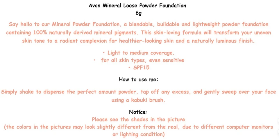 Avon Mineral Loose Powder Foundation SPF15 FREE SHIPPING in Box pick ur colors - Image 4 of 4