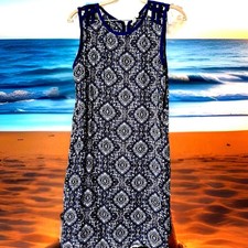 90s Boho geometric dress retro strappy midi SZ Med Beach Vacation Resort