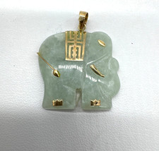 10k Gold Accented Green Jade Elephant Pendant 1x1 - 6.88g