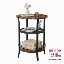 X-cosrack Round Side Table, Industrial Retro End Table with Storage,Coffee