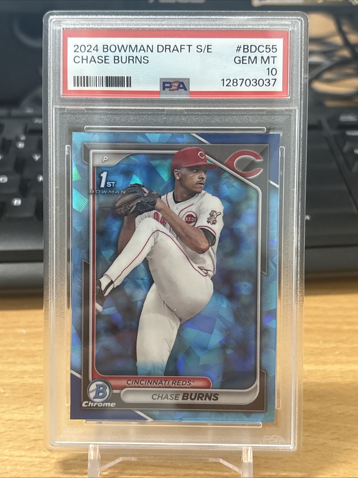 Chase Burns 2024 Bowman Chrome Sapphire 1st Rookie RC Cincinnati Reds PSA 10