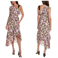 NWT Diane Von Furstenberg Violetta Midi Dress Size 6 Pink Floral Ruffle Cocktail