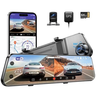 11.8  Touch Screen streaming mirror Dash Cam 4K Dual Lens GPS WiFi + 64GB Card