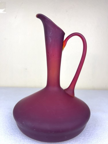VTG Mid Century Empoli? Italian Hand Blown Red Satin Glass Pitcher Ewer 9.25" - Picture 1 of 18