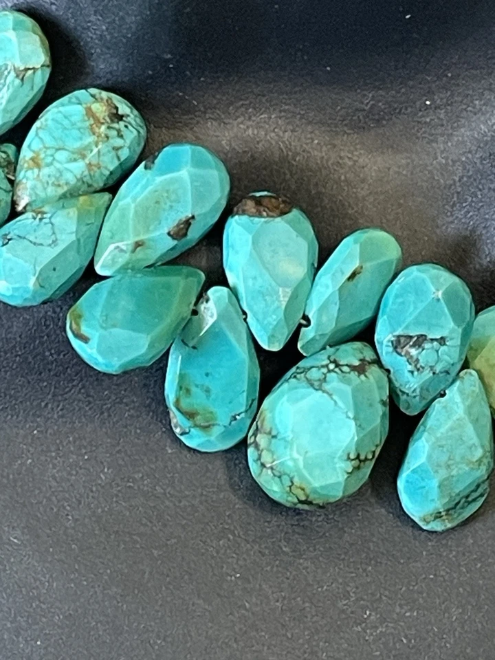 Lágrima de piedras preciosas turquesa natural suroeste vintage facetada 925 broche de ley Foto 3 de 4