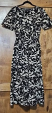 Meadow Rhodes  Midi Floral Cotton Dress Beige Black Size Medium EUC