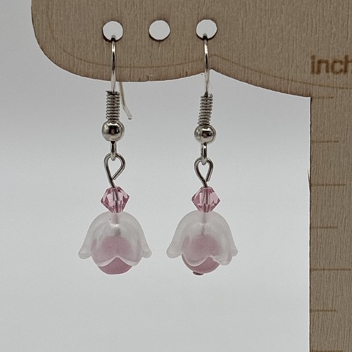 Ohrhänger mit Rücken rosa Kugel weiß mattiert Tulpe Blume rosa Perle Silber - Bild 1 von 11