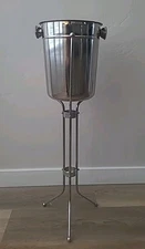 Vtg Hollywood Regency Chrome Stainless Ice Bucket w/ Stand Mid Century   (B1-CL)