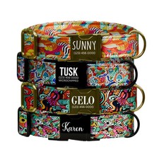 Personalized Dog Collar Custom Engraved Name Tag Metal Buckle Geometric OG-266 