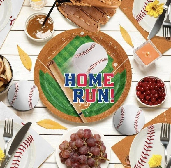 Kit de suministros de fiesta de béisbol para 24 - Completo con platos de cena y postre Foto 3 de 4