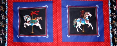 COLORFUL CAROUSEL HORSES PANEL - 100% COTTON FABRIC