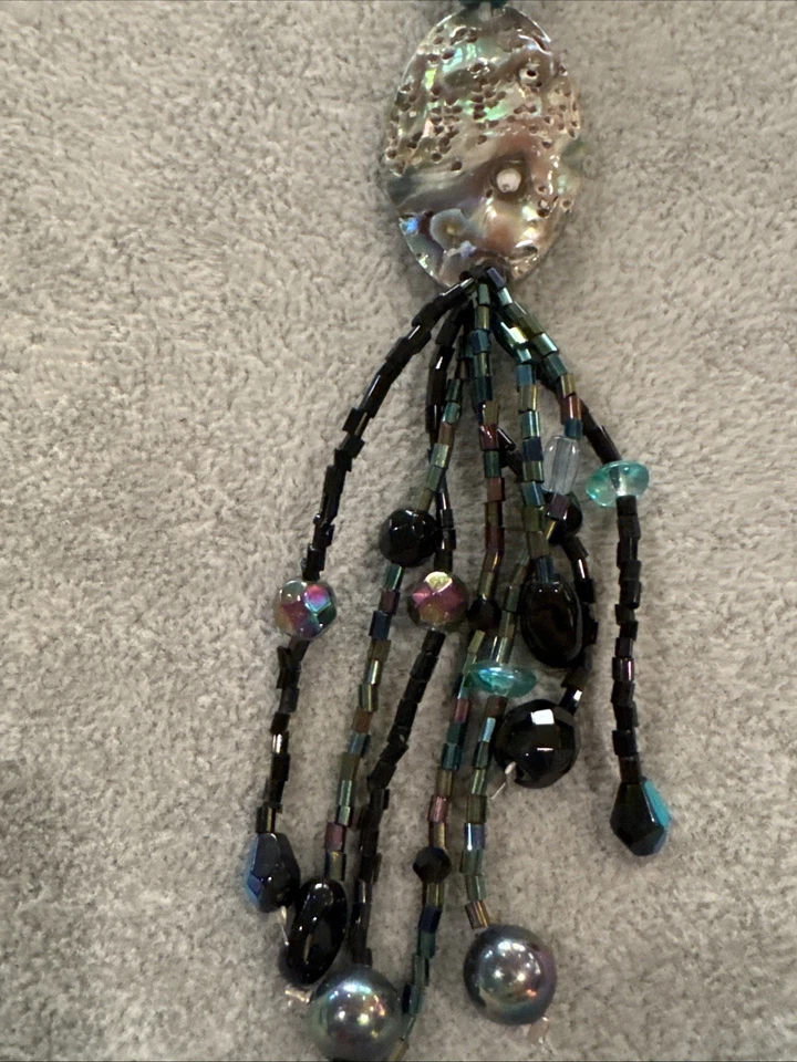 COLDWATER CREEK абалона синий, зеленый бисером пряди подвеска ожерелье 24» длиной - Изображение 3 из 4