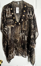 NWT Chico’s Sheer Embellished Brown Tribal Border Poncho Women’s Small Medium