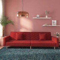 Schlafsofa 2-Sitzer Mit 2 Kissen Weinrot Stoff