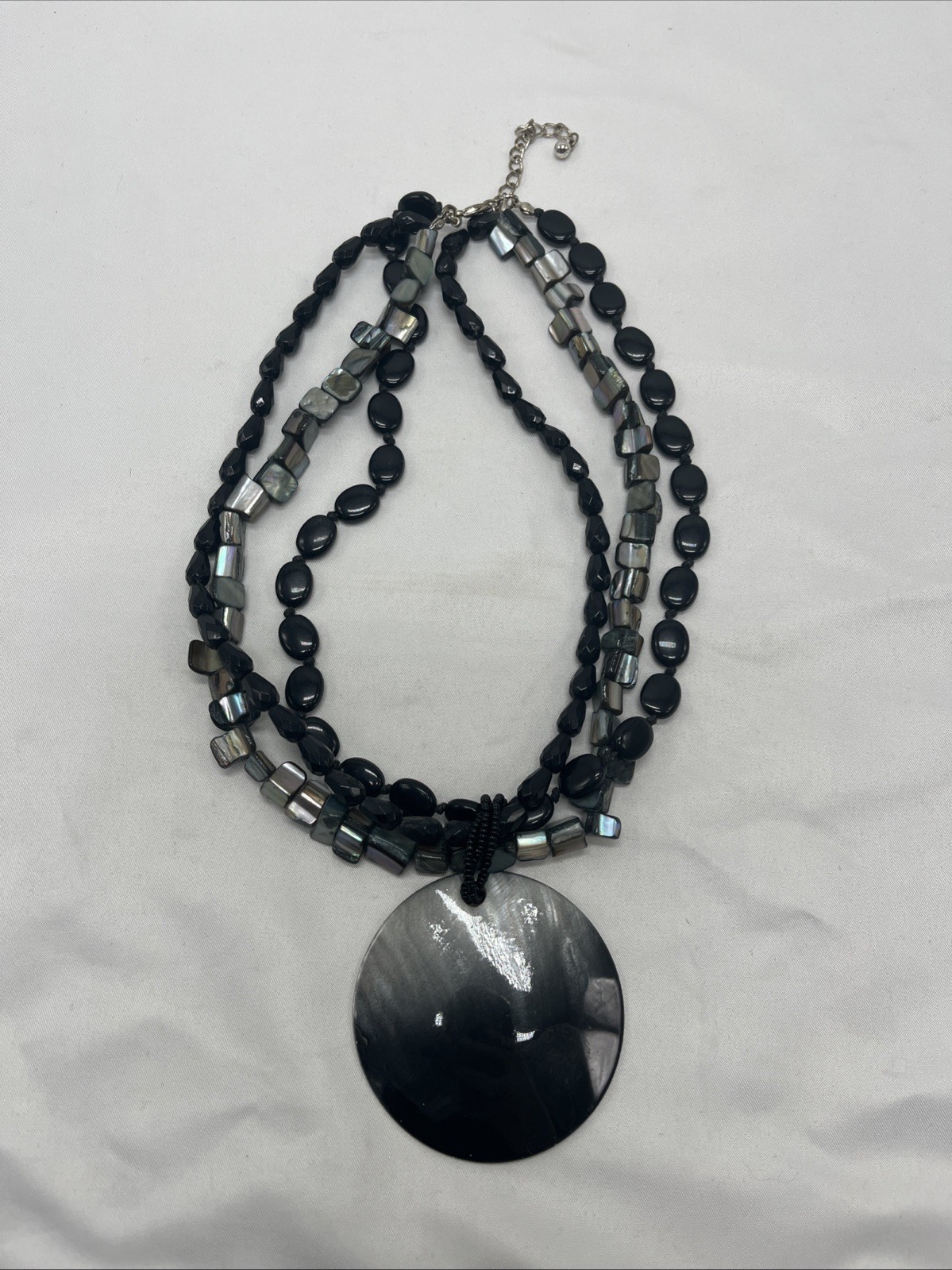 Statement Necklace Shell Pendant Multi Strand Hem… - image 1