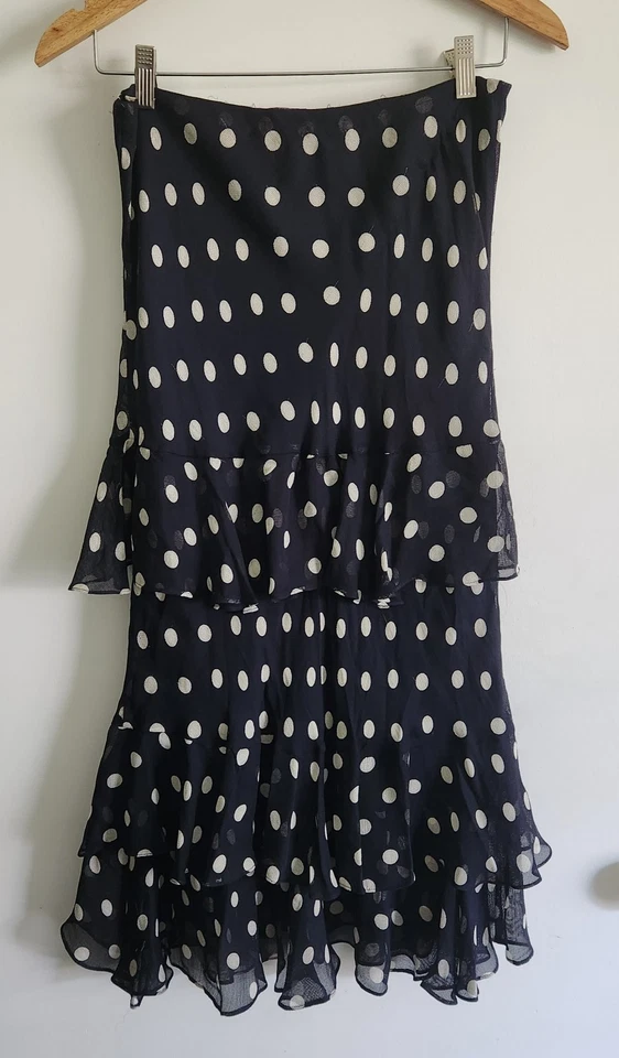 Falda De Colección Oscar de la Renta Seda Azul Marino Lunares Talla 4 LEER Foto 3 de 4