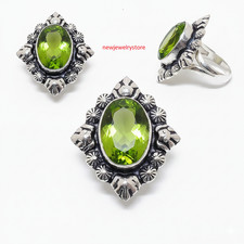 Green Peridot Gemstone 925 Sterling Silver Jewelry All Size Ring For Gift