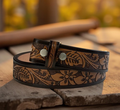 Damen Western Ledergürtel, floral geprägt Cowgirl handbesetzt Gürtel 1-1/2" - Bild 7 von 20