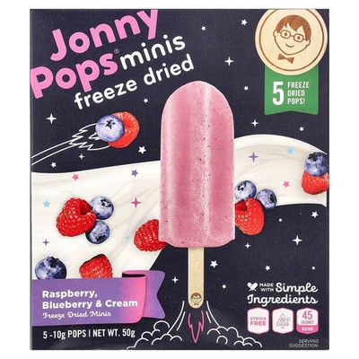 Freeze Dried Minis, Raspberry, Blueberry & Cream, 5 Pops, 10 g Each