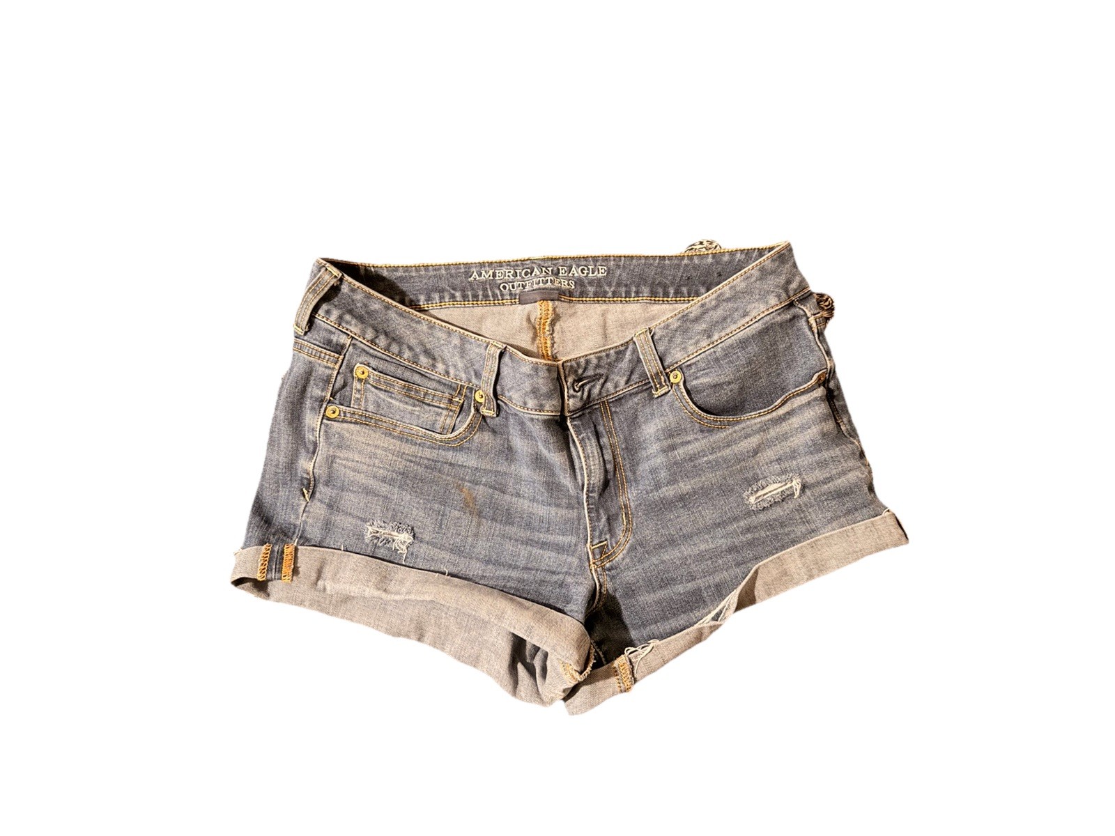Vintage American Eagle Outfitters Women's Blue Denim Shorts Distressed Size 12