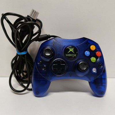 Original Xbox Controller S-Type Clear Blue Genuine OEM w/ Breakaway Cable Read