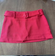 NWT Express Low Rise Twill Belted Mini Skort - Red Size 8 preppy