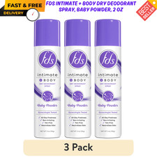 FDS Intimate  Whole Body Dry Deodorant Spray, Baby Powder, 2 OZ - 3 Pack, GREAT