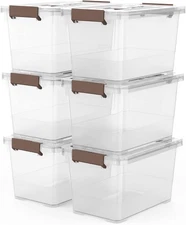 6-Pack Clear 7 Quart Storage Latch Box/Bins, Plastic Stackable Latching Box